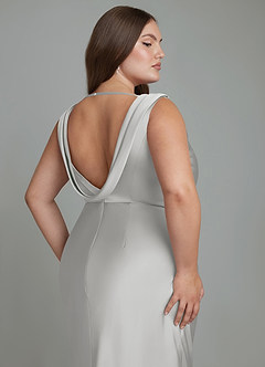 Azazie Kieryn Bridesmaid Dresses Silver Mermaid Pleated Stretch Satin Dress image12