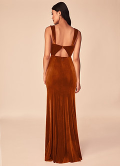 Azazie Lanessa Bridesmaid Dresses Burnt Orange Mermaid V-Neck Keyhole Back Velvet Dress image2