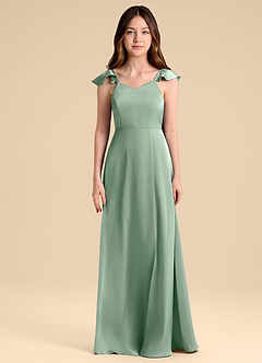 Azazie Everett Junior Agave A-Line Bow Stretch Satin Dress image7