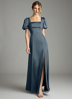 Azazie Fyona Bridesmaid Dresses Twilight A-Line Pleated Stretch Satin Dress image1