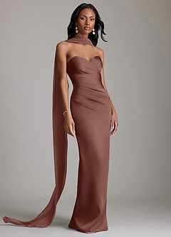 Azazie Sonora Brudtärnklänningar Klä av Tubklänning i Stretch Satin Axelbandslös Espresso image9