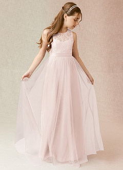 Azazie Georgette Junior Rose Petal A-Line Lace Tulle Dress image1