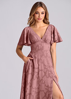 Azazie Kimber Bridesmaid Dresses Dusty Rose A-Line with Pockets Floral Burnout Dress image9