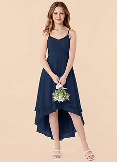 Azazie Mariam Junior Dark Navy A-Line Pleated Chiffon Dress image4