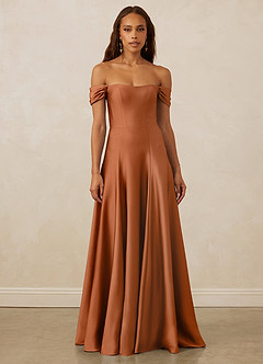 Christian Siriano Bridal for Azazie 1002 Robes de demoiselle d'honneur Robe Trapèze Convertible en Satin extensible Épaule décolletée Cuivre image2