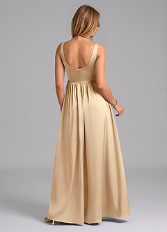 Azazie Keyla Robes de demoiselle d'honneur Robe Trapèze en Satin extensible Plissée Champagne image2
