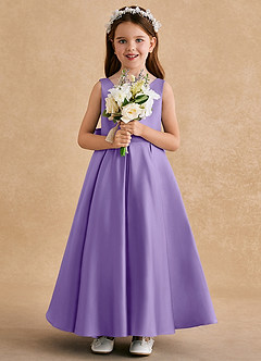 Azazie Honey Bear Flower Girl Dresses Tahiti A-Line Pleated Matte Satin Dress image3
