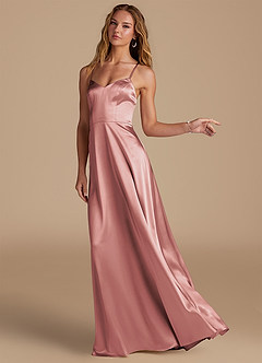 Azazie Mei Robes de demoiselle d'honneur Robe Trapèze en Satiné métallisé Rose Poussiéreuse image4
