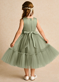 Azazie Miracle Blumenmädchenkleider A-Linie Schleifen Matte Satin Kleid Pistazie image2
