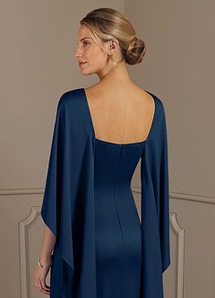 Azazie Eli Mother of the Bride Dresses Dark Navy Sheath Boatneck Stretch Satin Dress image6