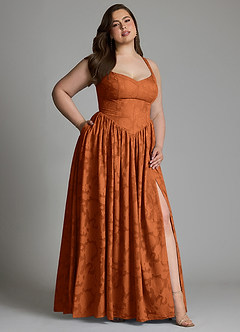 Azazie Francis Bridesmaid Dresses Burnt Orange A-Line Corset Floral Burnout Dress image14