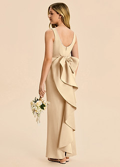 Azazie Emi Junior Champagne Sheath Bow Stretch Satin Dress image4