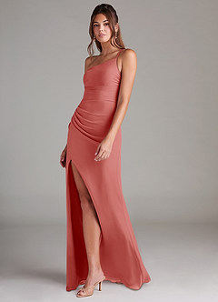 Azazie Eren Vestidos de damas de honor Vestido de Rosa Antigua de Gasa de Corte Recto con Hombro unilateral image5