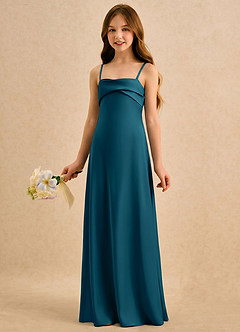 Azazie Mirabella Girls Formal vestidos de niña de las flores Vestido Azul Tinta de Satén Elástico de Recto con Escote corazón image2
