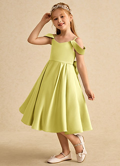 Azazie Favia Blumenmädchenkleider A-Linie Schulterfrei Matte Satin Kleid Zitronensorbet image6