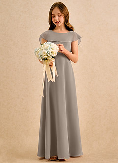 Azazie Kittie Girls Formal Robe Demoiselle D'honneur Fillette Robe Trapèze en Mousseline de soie Taupe image3