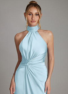 Azazie Gracelynn Bridesmaid Dresses Sky Blue Sheath Pleated Stretch Satin Dress image3