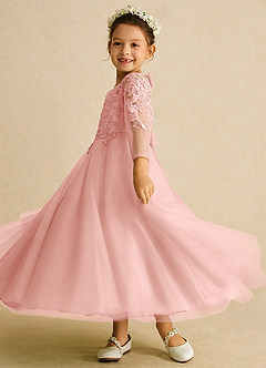 Azazie Precious vestidos de niña de las flores Vestido de Rosetón de Tul de Corte En A con Encaje image5