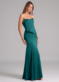 Azazie Ximena Bridesmaid Dresses Peacock Mermaid Corset Stretch Satin Convertible Dress image5