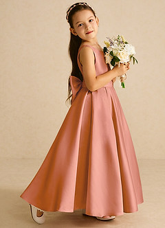 Azazie Pipsy Blumenmädchenkleider A-Linie Schleifen Matte Satin Kleid Mai Tai image3