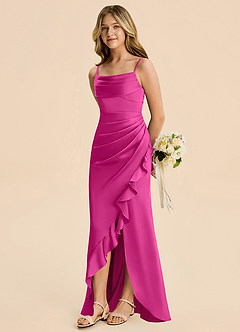 Azazie Mia Junior Robe Sirène en Satin extensible Plissé Fuchsia image4