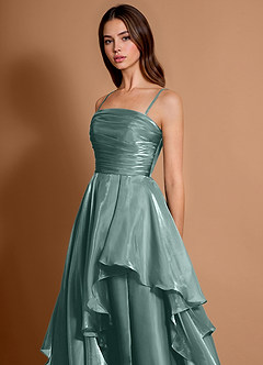 Dahlia Light Green Satin Faced Chiffon Ruffled A-line Prom Dress image5