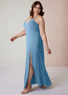 Azazie Manila Bridesmaid Dresses Steel Blue Sheath V-Neck Chiffon Dress image9