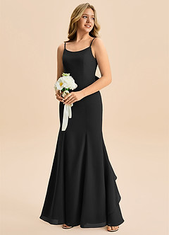 Azazie Posie Junior Syrena Ukłon Szyfon Długość podłogi Młodsza druhna Sukienka image4