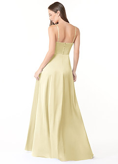 Azazie Halsey Final Sale Lemon Sorbet A-Line Side Slit Stretch Satin Dress image2