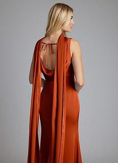 Azazie Tallie Final Sale Paprika Mermaid Pleated Stretch Satin Dress image3