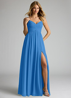Azazie Alia Bridesmaid Dresses Blue Jay A-Line Pleated Chiffon Dress image4