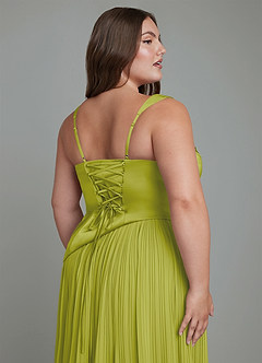 Azazie Stephanie Bridesmaid Dresses Lemongrass A-Line Pleated Stretch Satin Dress image12