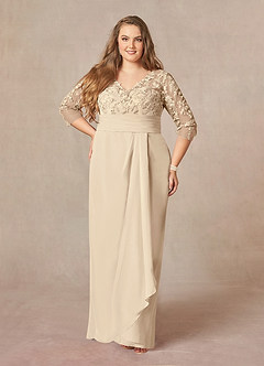 Azazie Joan Mother of the Bride Dresses Champagne Sheath V-Neck Lace Chiffon Dress image6