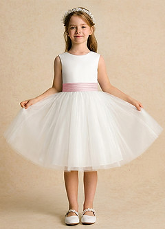 Azazie Sosie Robe Demoiselle D'honneur Fillette Robe Trapèze en Tulle Plissé Ivoire Rose Poudré image2