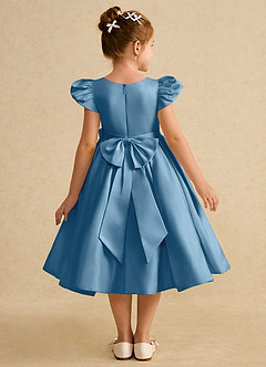 Azazie Pearl Flower Girl Dresses Steel Blue Ball-Gown Pleated Matte Satin Dress image2