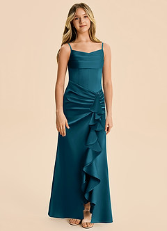 Azazie Rosalia Junior Robe Fourreau en Satin extensible Plissé Bleu Encre image6