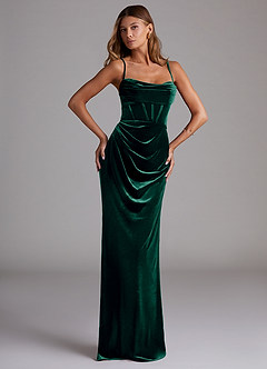 Azazie Mai Bridesmaid Dresses Emerald Sheath Sweetheart Neckline Velvet Dress image1