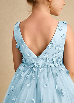 Azazie Lana Robe Demoiselle D'honneur Fillette Robe Trapèze en Mat Satiné Sans manches Bleu Ciel image7