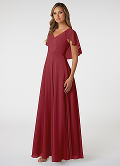Azazie Jamie Bridesmaid Dresses Pomegranate A-Line Chiffon Dress image3