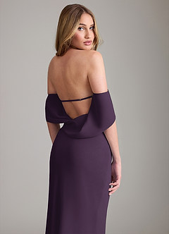 Azazie Lusinda Vestidos de damas de honor Vestido de Ciruela de Gasa de Corte Sirena Convertible con Vestidos sin tirantes image3