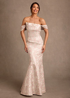 Azazie Nettie Brudens mor kjoler Havfrue Off the shoulder Jacquard Gulv-længde Kjole image1