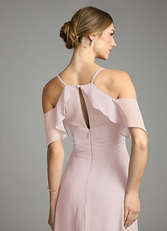 Azazie Dakota Vestidos de damas de honor Vestido de Rosa Rubor de Gasa de Corte en A con Cuello en V plisado image6