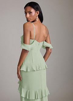Azazie Chayla Final Sale Dusty Sage Sheath Off the Shoulder Chiffon Dress image4