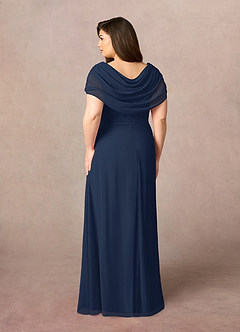 Azazie Mary Mother of the Bride Dresses Dark Navy A-Line Side Slit Chiffon Dress image8