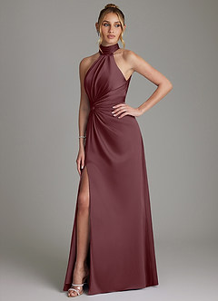 Azazie Gracelynn Bridesmaid Dresses Sangria Sheath Pleated Stretch Satin Dress image6