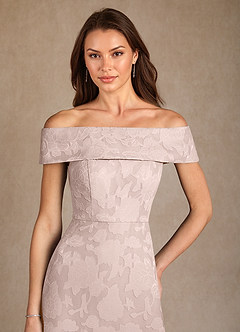 Azazie Medford Mother of the Bride Dresses Blushing Pink A-Line Off the Shoulder Floral Burnout Dress image6