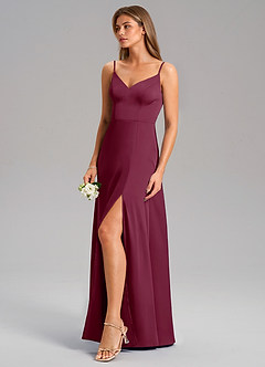 Azazie Talina Bridesmaid Dresses Mulberry A-Line Stretch Satin Dress image4
