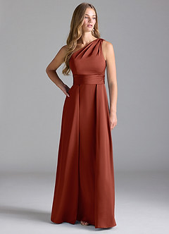 Azazie Dallas Bridesmaid Dresses Terracotta A-Line One Shoulder Stretch Satin Dress image3