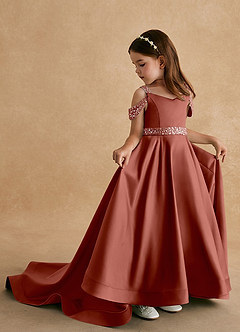 Azazie Jodi Flower Girl Dresses Auburn A-Line Matte Satin Dress image1