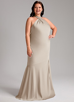 Azazie Lorena Robes de demoiselle d'honneur Robe Sirène en Satin extensible Plissée Givre image4